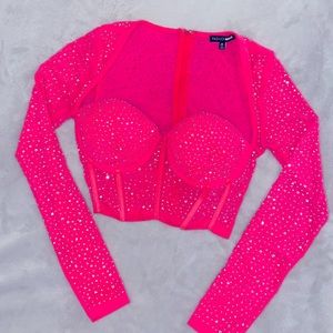 Neon Pink Bedazzled costume long sleeve